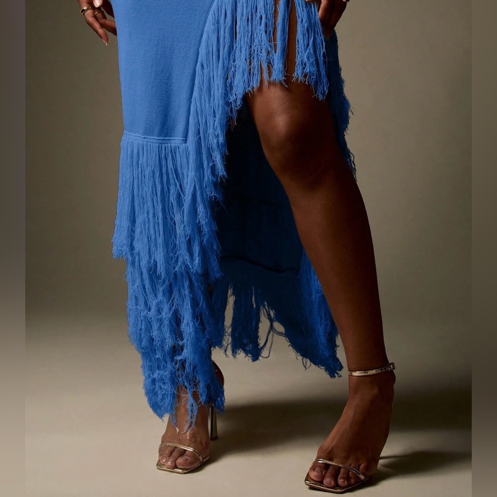 Missguided Ribbed Knit Sweater Dress w/ Dramatic Fringe Hem - Picture 5 of 8